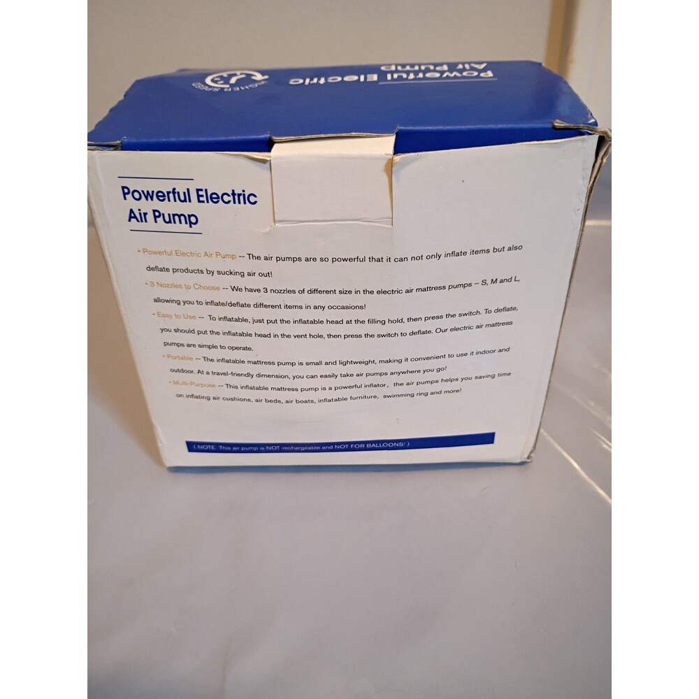 Powerful Electric Air Pump New in box 3 Valves, Quick, Portable, Low Noise - Picture 3 of 4